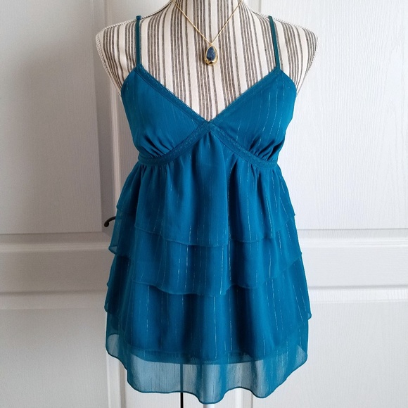 Express Tops - Express Design Studio Teal Shimmer Babydoll Top